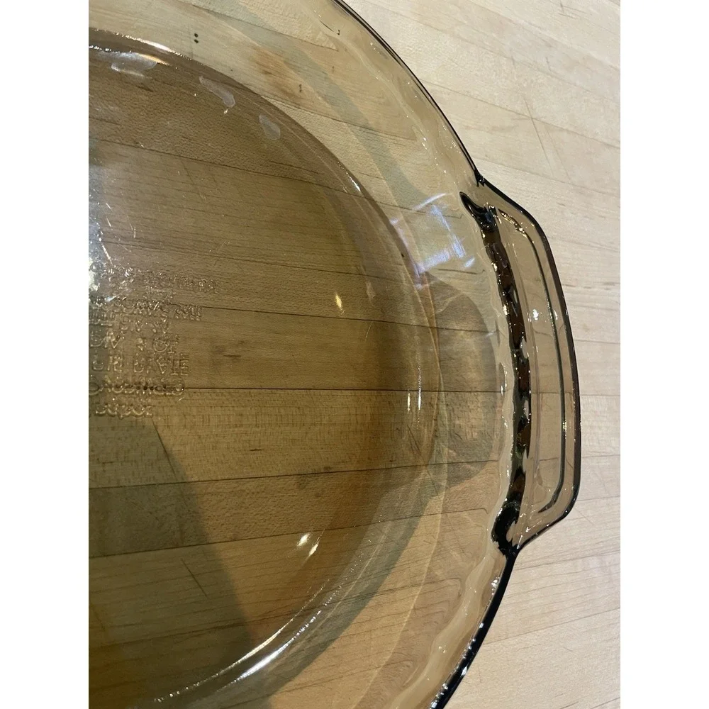 Anchor Hocking Amber Brown Glass 9 in Deep Dish Fluted Pie Plate w/ Handles 2 in